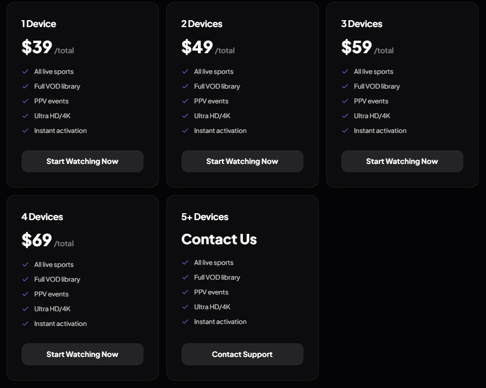 UHDSports IPTV Pricing