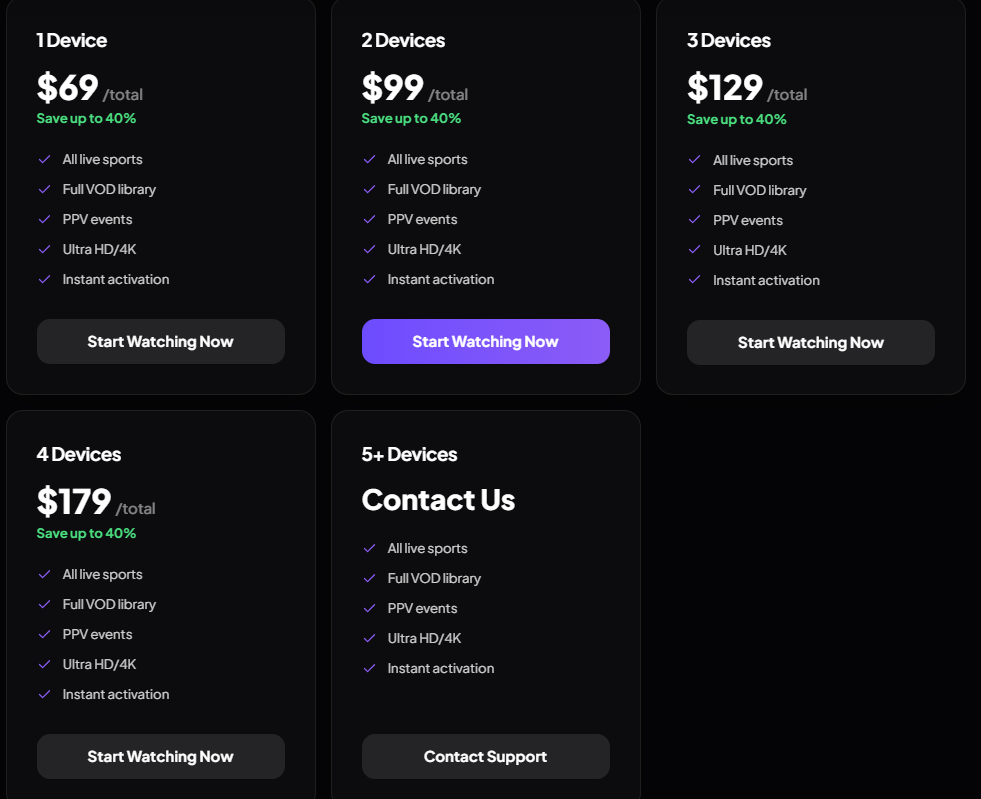 UHDSports IPTV Pricing
