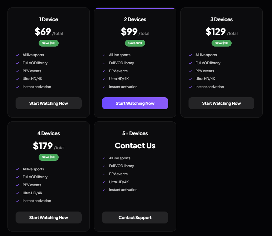 UHDSports IPTV Pricing