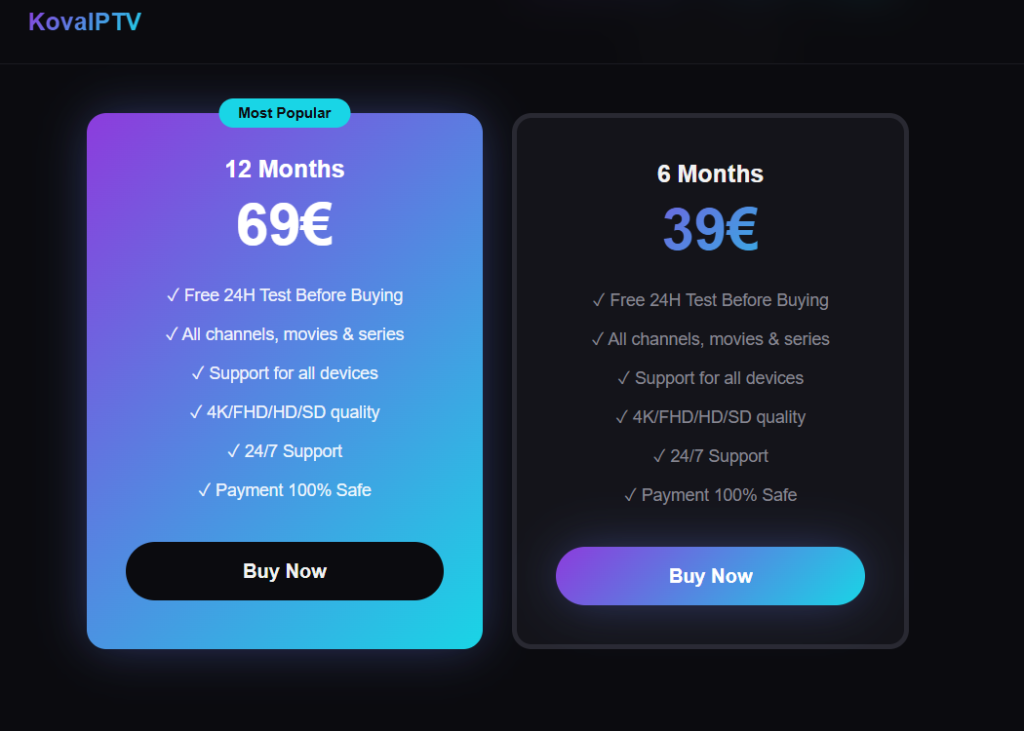 KovaIPTV Pricing